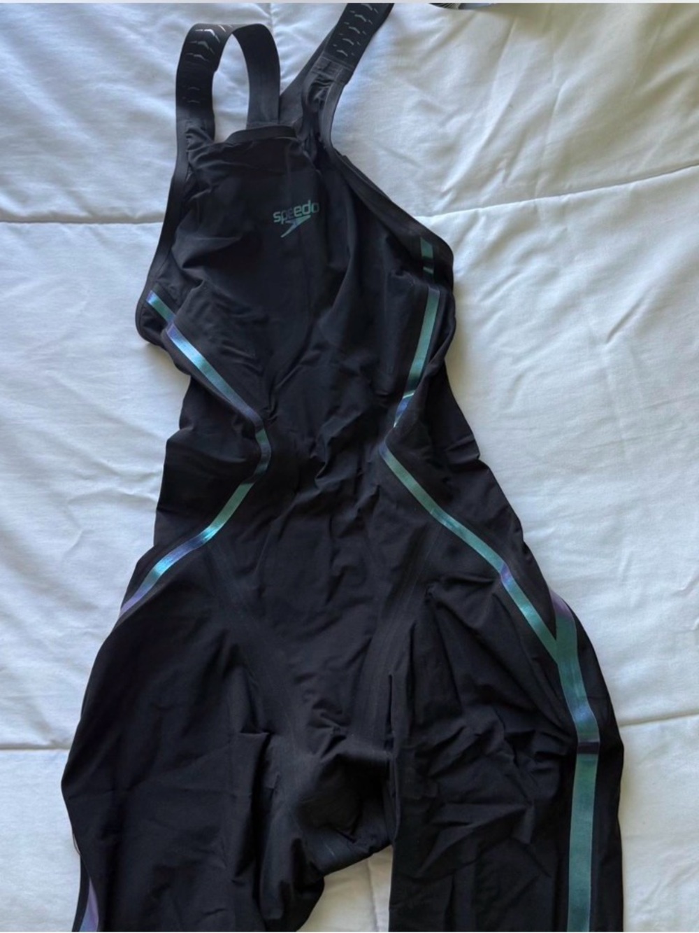 Speedo LZR Racer X Black Open-Back Kneeskin w/ Iridescent Side Stripes - Size 20